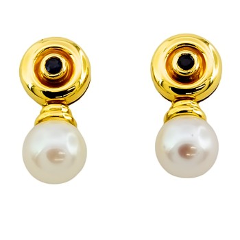 18ct gold pearl/sapphire Stud Earrings
